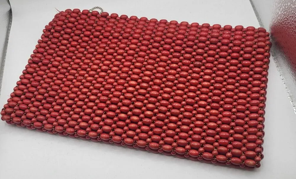 Antique Woven Wooden Beaded Clutch Handbag Made in Czechoslovakia 10in by 6in